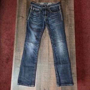 28x29 Men's Buckle Black 3 Fit Straight Distressed Jeans EUC